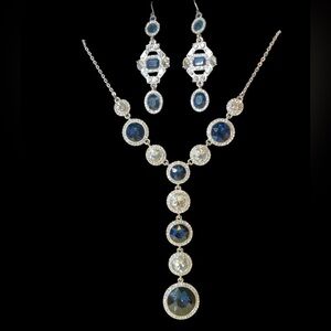Beautiful Fashion Jewelry Blue and Silver Earrings & Necklace